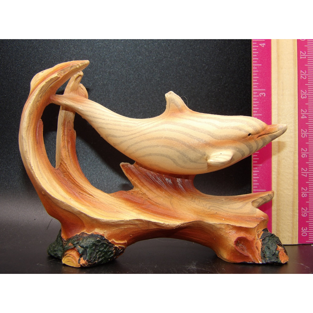 Beige & Brown Dolphin Wood Sculpture